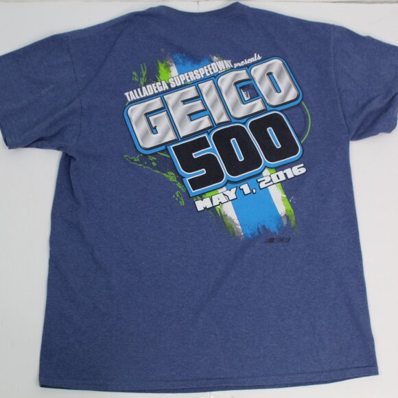NASCAR 2016 Talladega Geico 500 Fanatics Tshirt Sz L Blue Front & Back Graphic - Picture 1 of 8